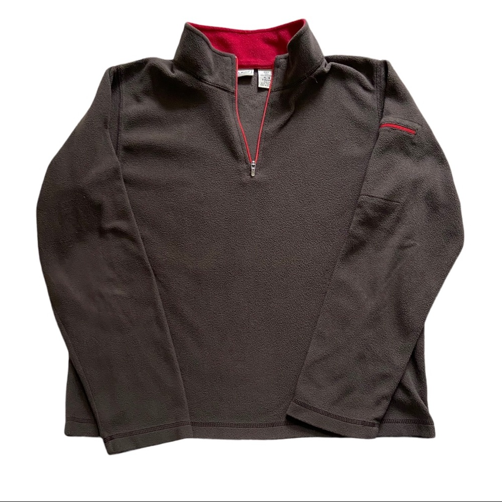 L.L. Bean 1/2 Zip Lightweight Fleece Pullover Brown Red Pocket Kids XL Women’s S